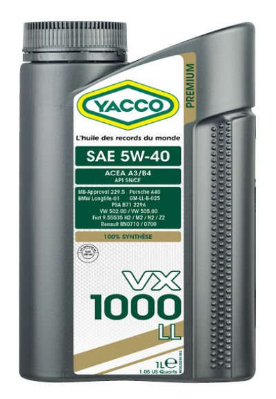 Масло моторное YACCO VX 1000 LL 5W40 1л-  тг.