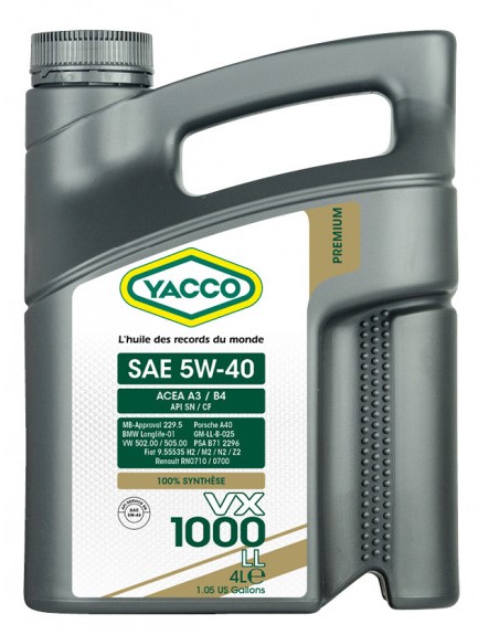 Масло моторное YACCO VX 1000 LL 5W40 4л-  тг.