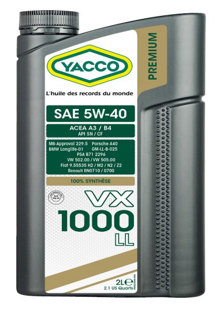 Масло моторное YACCO VX 1000 LL 5W40 2л-  тг.