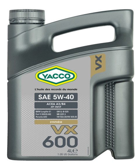 Масло моторное YACCO VX 600 5W40 4л-  тг.