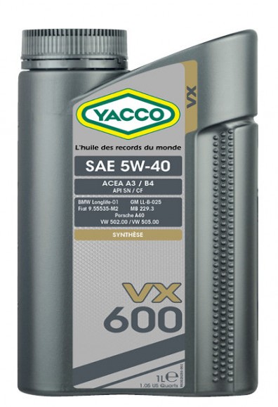 Масло моторное YACCO VX 600 5W40 1л-  тг.